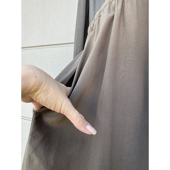 Chloe Sheer Olive Green 100% Silk V-neck Drop Waist Dress Gold Buttons FR40/US 8 - Picture 10 of 16